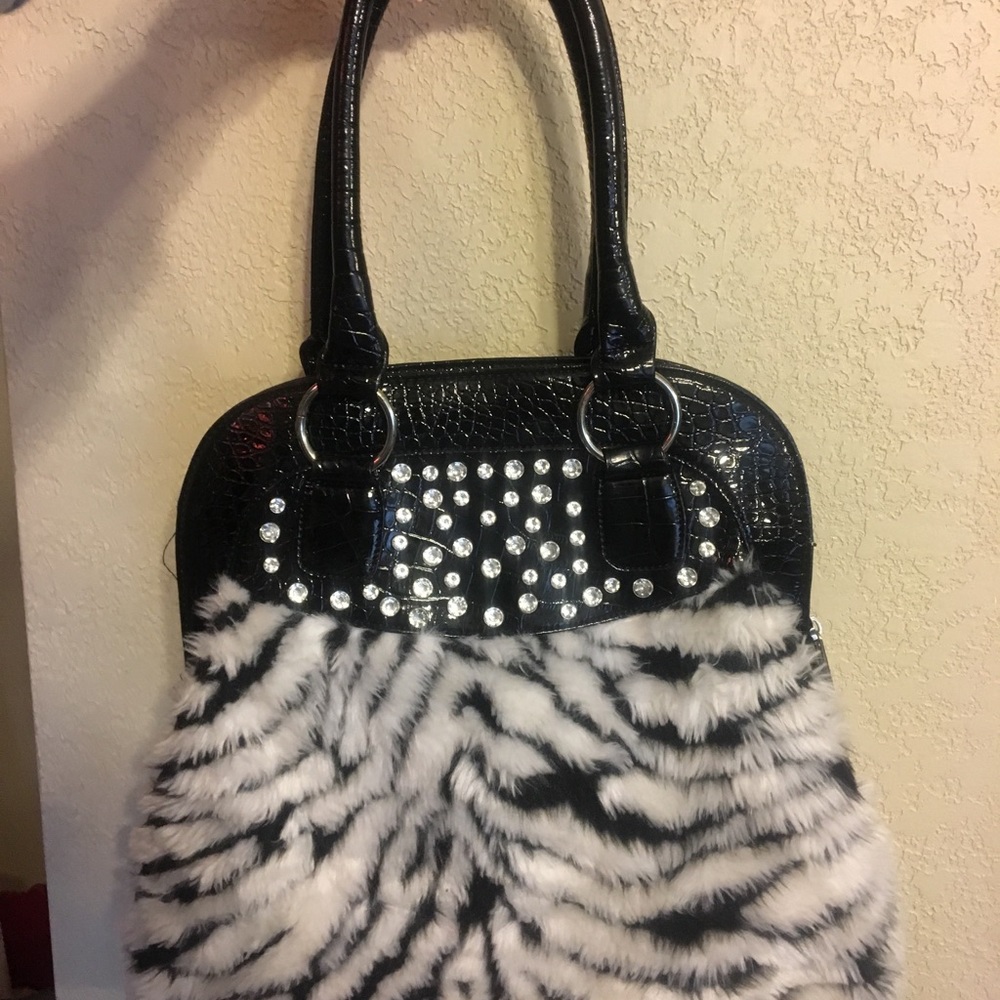 White Cheetah Faux Fur handbag